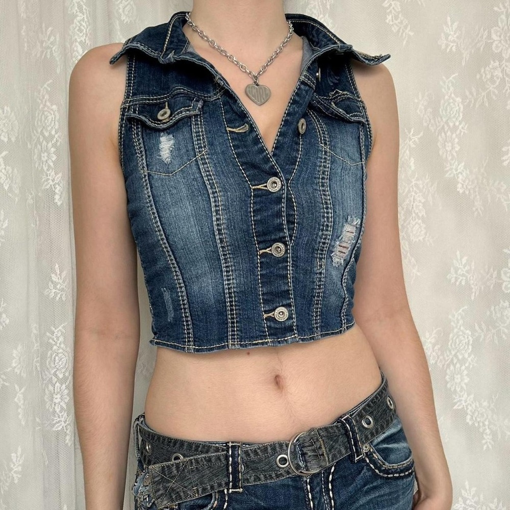 Y2K 2000s Cropped Denim Vest